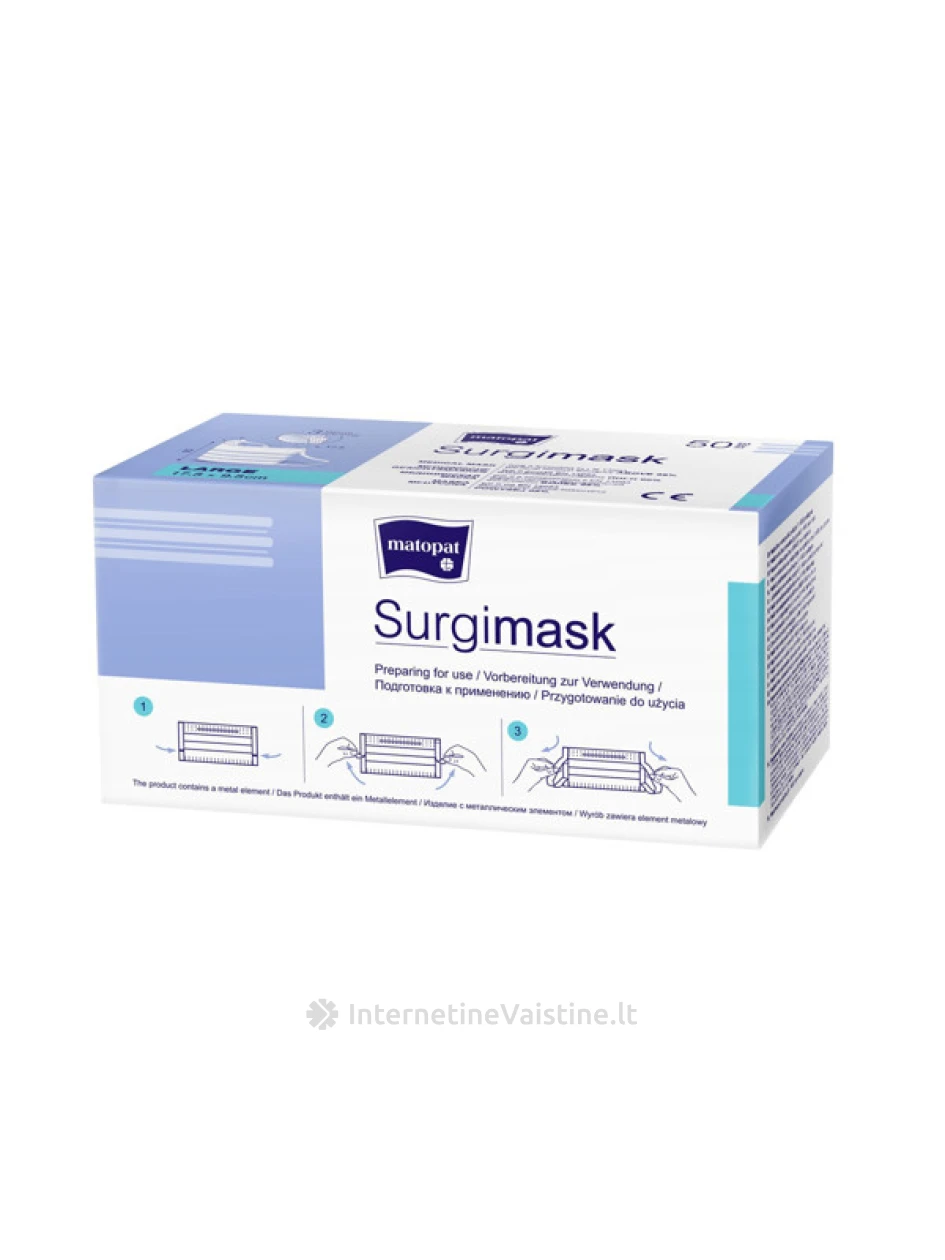 MATOPAT, Kaukė medicininė, 3 sluoksnių su elastingomis juostomis, L, N50 | internetinevaistine.lt