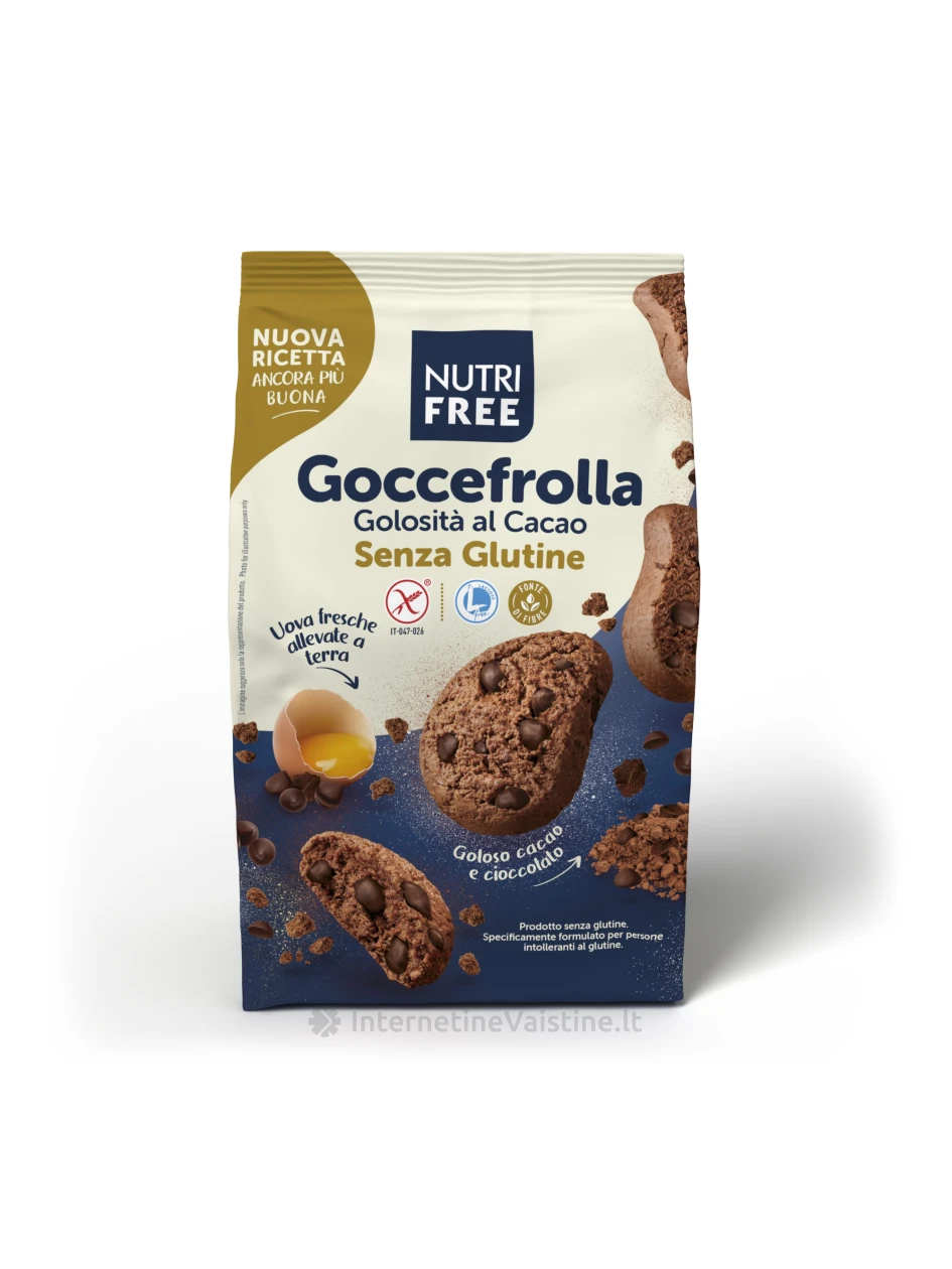 NUTRIFREE GOCCEFROLLA - šokoladiniai sausainiai be glitimo, 300g | internetinevaistine.lt