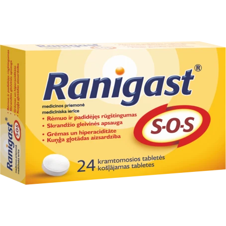 RANIGAST S-O-S, 24 kramtomosios tabletės, 24 vnt.