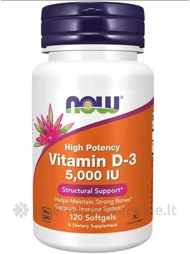 NOW Vitamin D-3 5000 IU High Potency 120 Soft Gels, N1 | internetinevaistine.lt