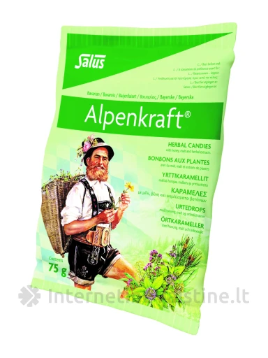 Floradix ALPENCRAFT herbal candies  – žolelių pastilės su medumi, salyklu ir augalų ekstraktais, 75g | internetinevaistine.lt