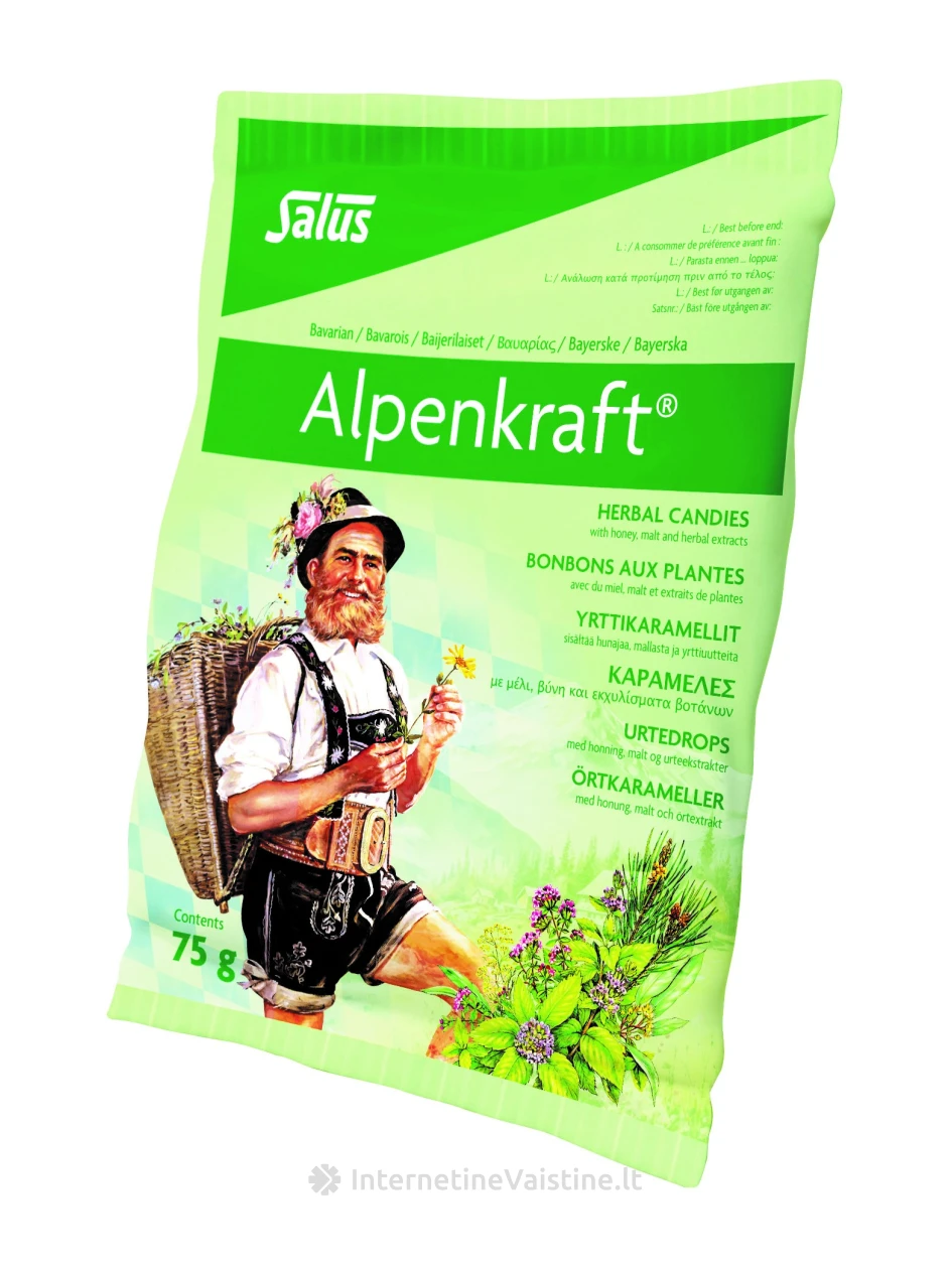 Floradix ALPENCRAFT herbal candies  – žolelių pastilės su medumi, salyklu ir augalų ekstraktais, 75g | internetinevaistine.lt