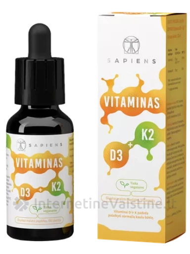 SAPIENS Vitaminas D3 + K2 30ml lašai | internetinevaistine.lt