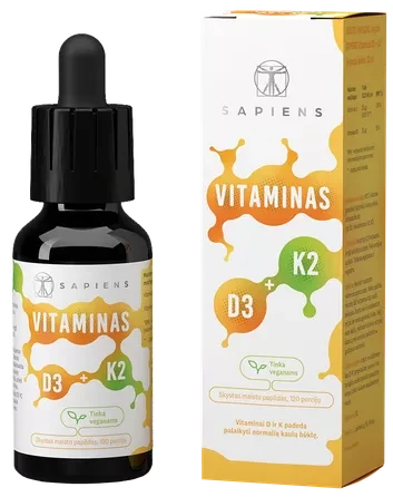 SAPIENS Vitaminas D3 + K2 30ml lašai