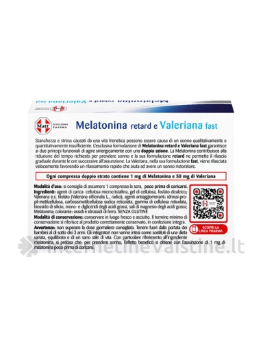 MATT DIVISIONE PHARMA Melatonina Valeriana, maisto papildas miegui ir ramybei, 30 tablečių | internetinevaistine.lt