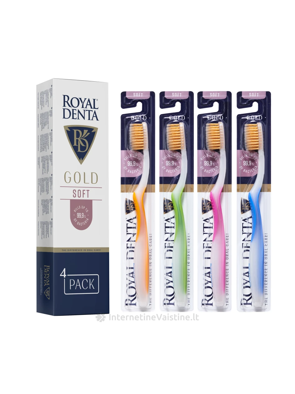 ROYAL DENTA dantų šepetėlių rinkinys GOLD SOFT, 4 vnt. | internetinevaistine.lt