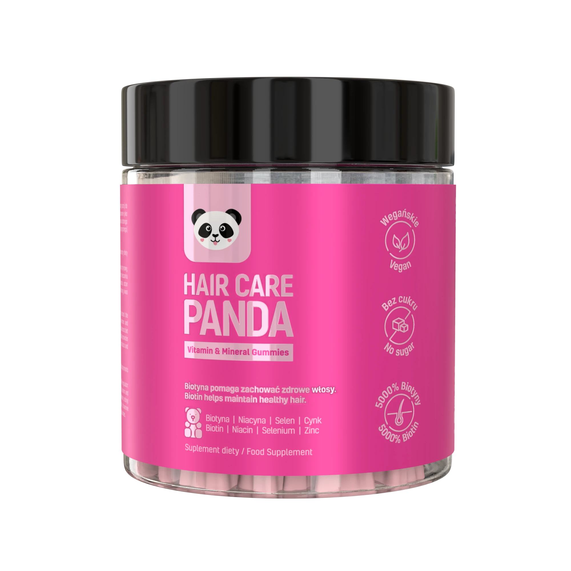 HAIR CARE PANDA maisto papildas plaukams, veganiški, be cukraus, 60 guminukų