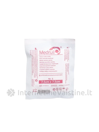 Sterilios servetėlės 8sl. 7,5cm x 7,5cm, 5 vnt. Medrull | internetinevaistine.lt