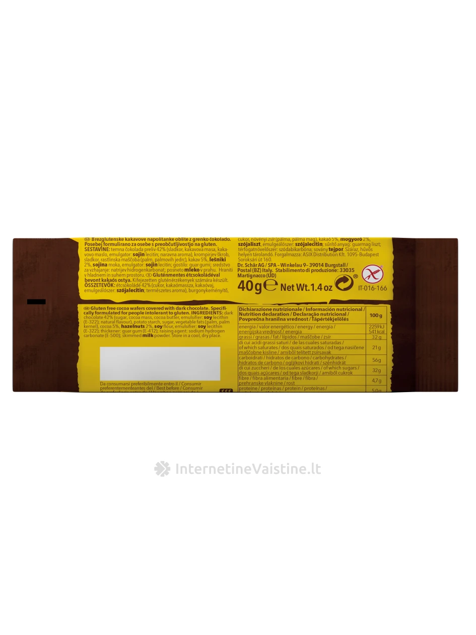 Schär QUADRITOS – šokoladinis vaflinis desertas be glitimo, 40g | internetinevaistine.lt