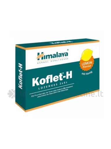 HIMALAYA pastilės gerklės uždegimui mažinti KOFLET H LOZENGES (LEMON) 12 pastilių, N1 | internetinevaistine.lt