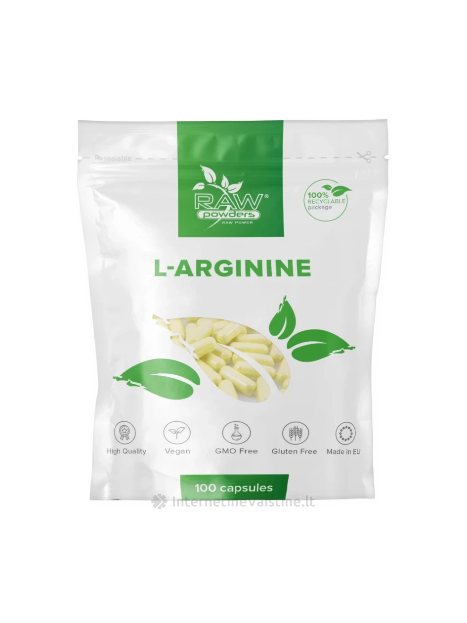 RAW POWDERS L-Argininas 500mg kaps., N100 | internetinevaistine.lt