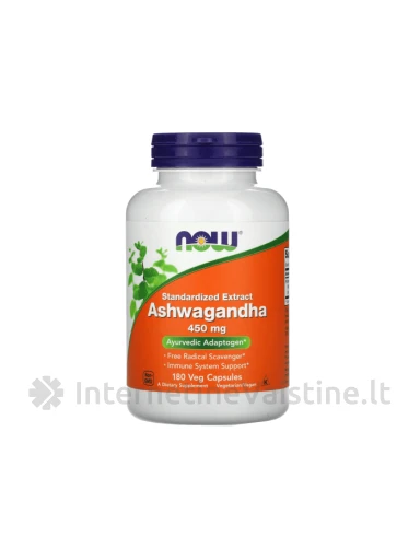 NOW Ashwagandha Standartized Extract 450mg veg. kaps. N180, 180 vnt. | internetinevaistine.lt