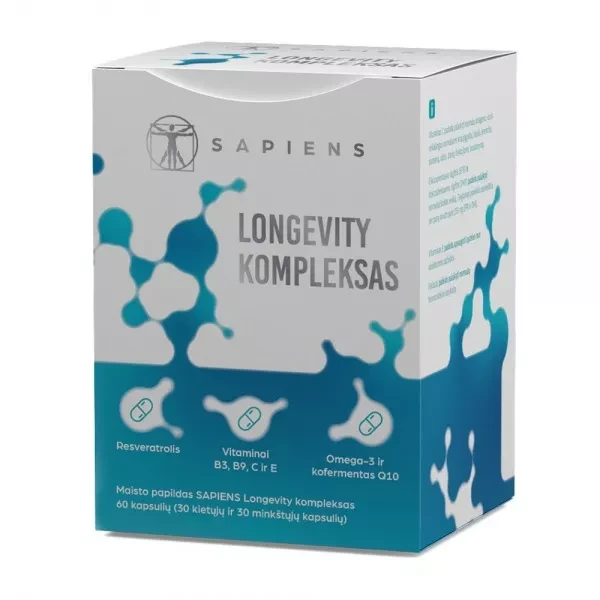 SAPIENS maisto papildas LONGEVITY KOMPLEKSAS, 60 kaps.