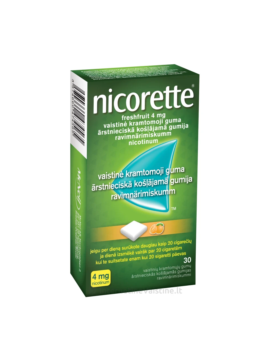 NICORETTE FRESHFRUIT 4 mg vaistinė kramtomoji guma N30 | internetinevaistine.lt