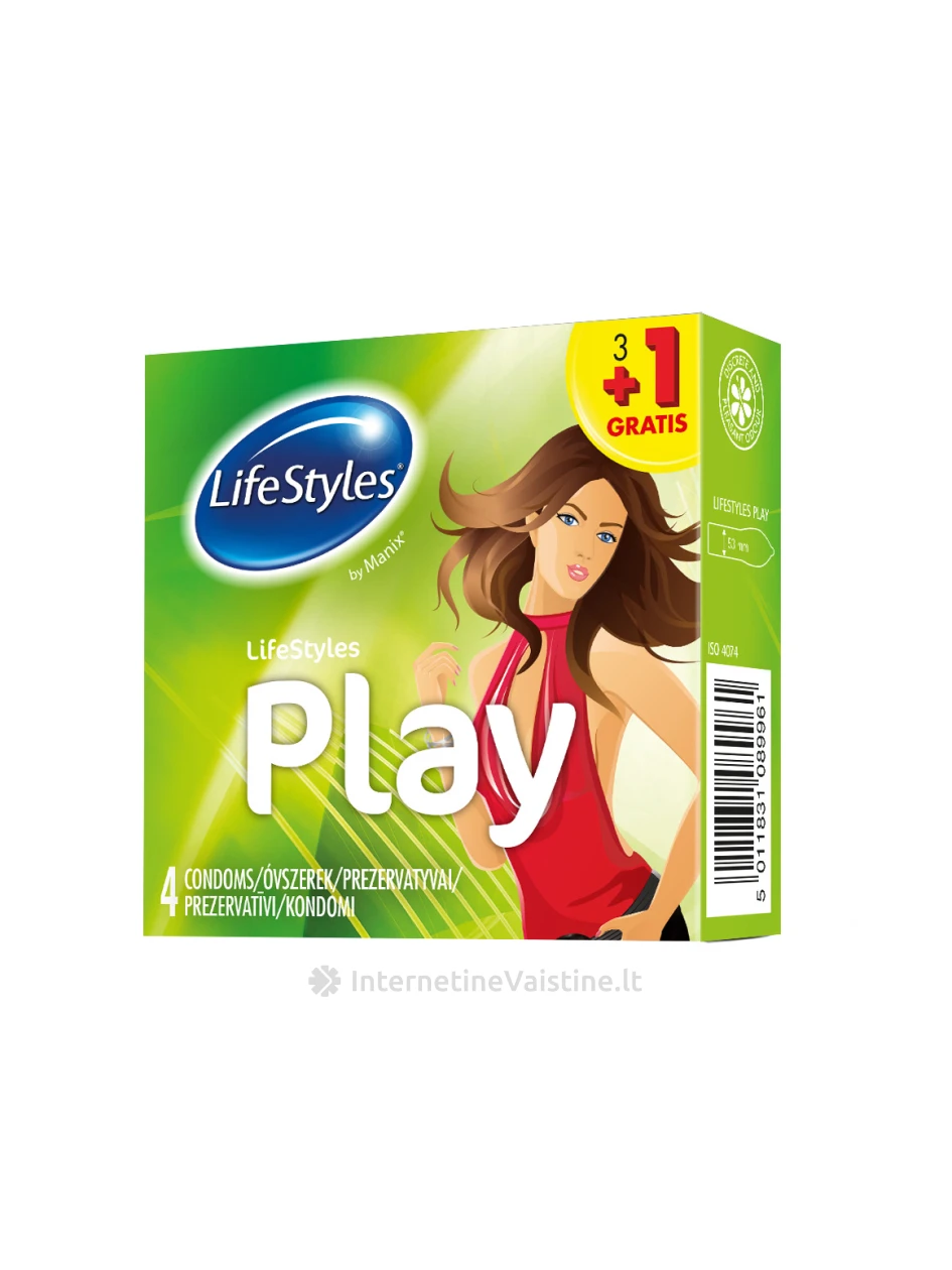 Prezervatyvai LIFESTYLES PLAY, 3+1 vnt., 4vnt. | internetinevaistine.lt