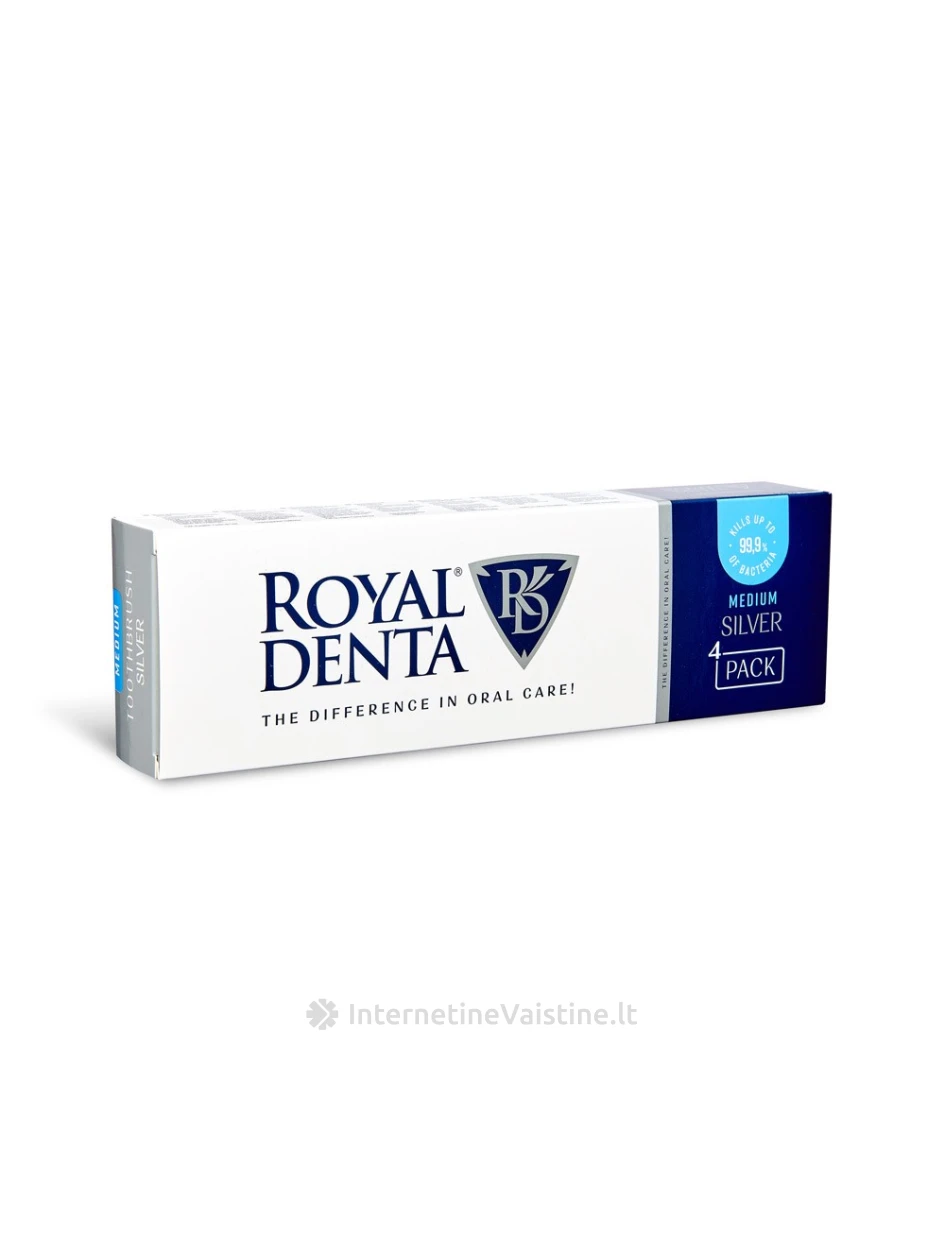 ROYAL DENTA dantų šepetėlių rinkinys SILVER MEDIUM, 4 vnt. | internetinevaistine.lt