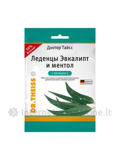 DR.THEISS, eukaliptų ledinukai su mentoliu ir vitaminu C, 75 g, Vnt | internetinevaistine.lt