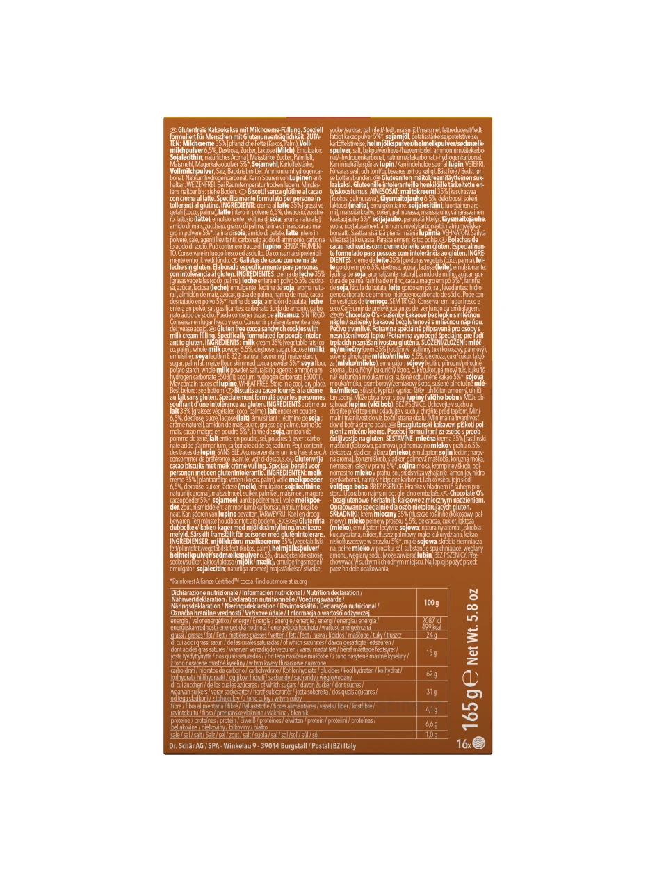 Schär CHOCOLATE O'S - sausainiai su vaniliniu pertepimu be glitimo, 165g | internetinevaistine.lt