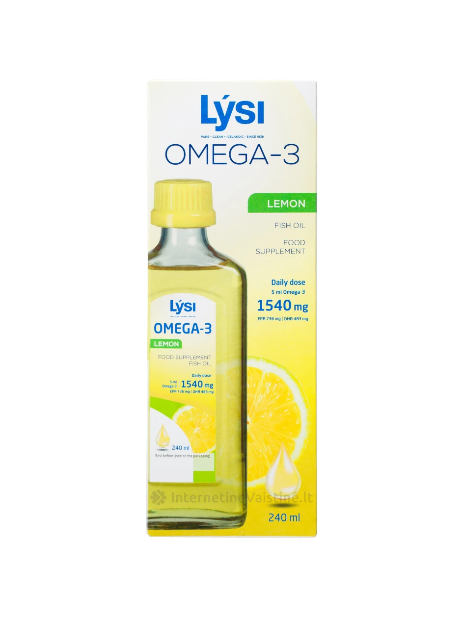 Lysi OMEGA-3 - citrinų skonio žuvų taukai, 240 ml | internetinevaistine.lt