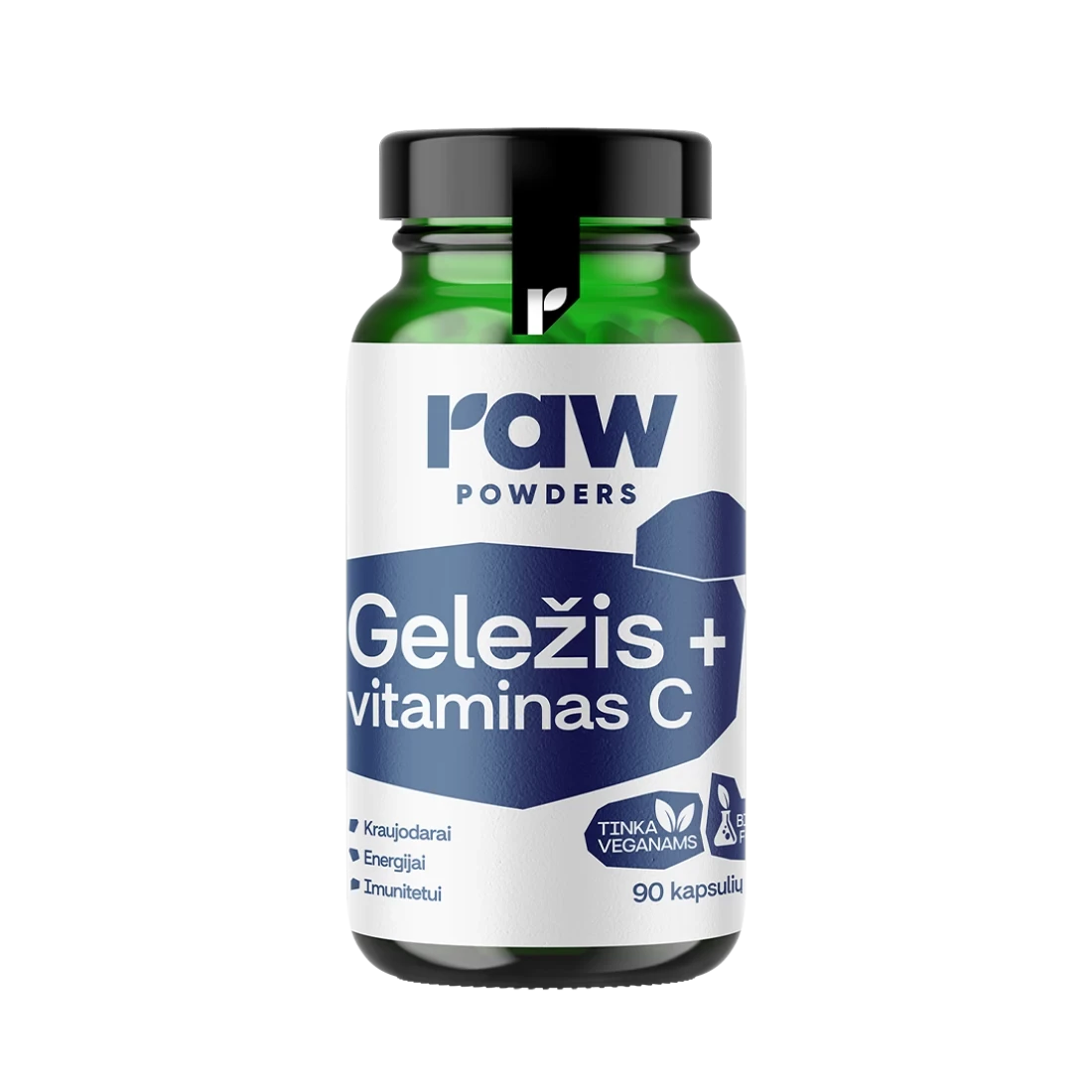 RAW POWDERS Bioaktyvi geležis su vitaminu C, 90 kapsulių