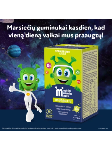 MARSIEČIAI IMUNACTIV, braškių skonio kramtomosios tabletės N30 | internetinevaistine.lt