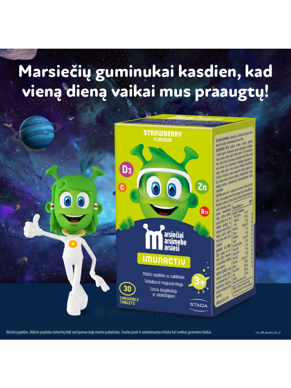 MARSIEČIAI IMUNACTIV, braškių skonio kramtomosios tabletės N30 | internetinevaistine.lt