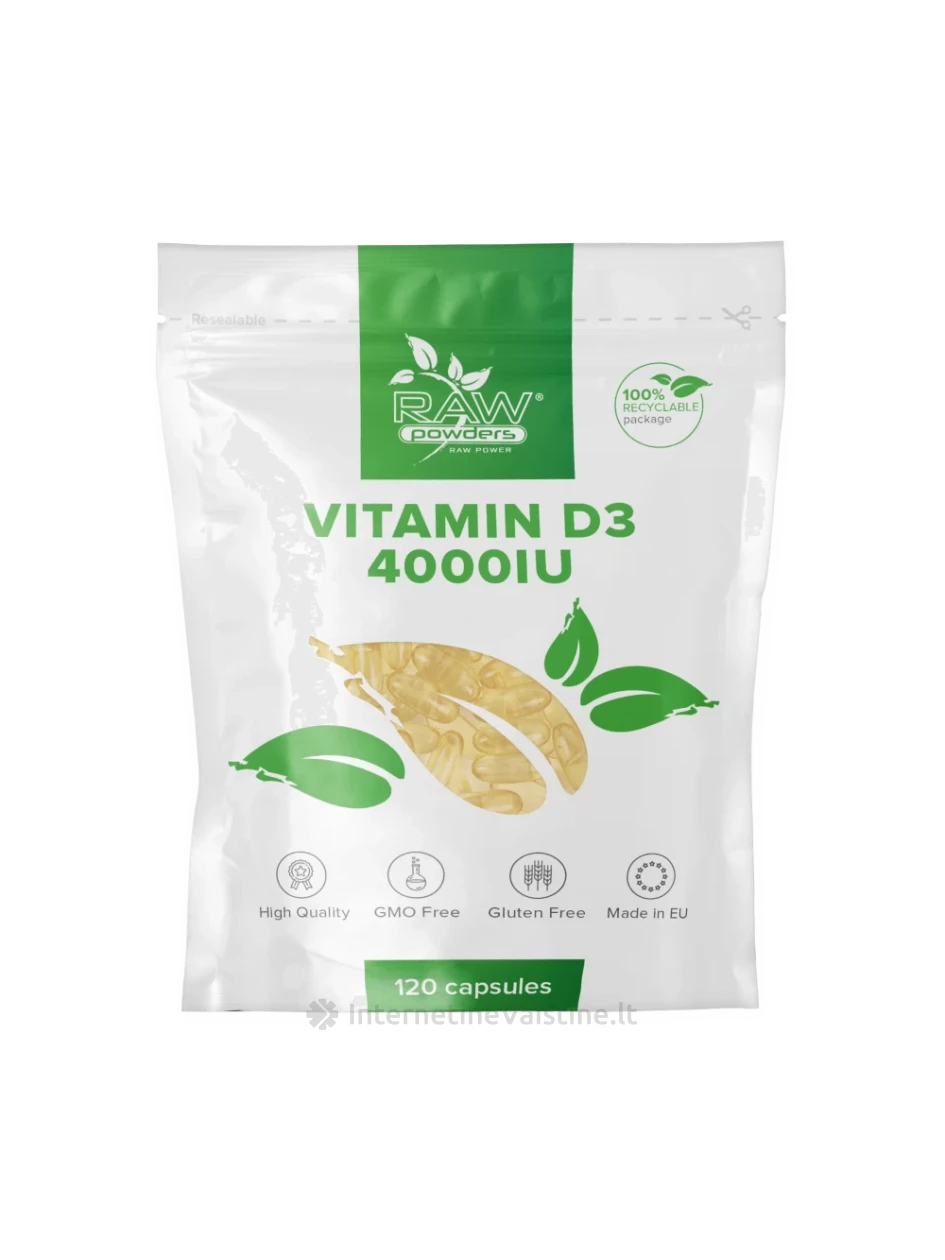 RAW POWDERS Vitaminas D3 4000UI minkštos kaps., N120 | internetinevaistine.lt