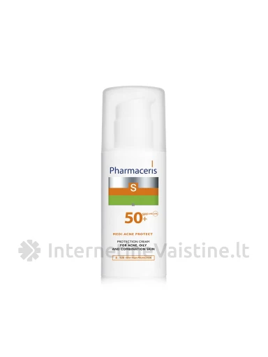 PHARMACERIS apsauginis veido kremas S MEDI ACNE PR, SPF50+, 50 ml, Vnt | internetinevaistine.lt