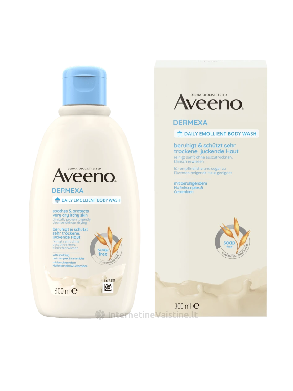 AVEENO Dermexa kasdienis bekvapis minkštinamasis kūno prausiklis, 300ml, Vnt | internetinevaistine.lt