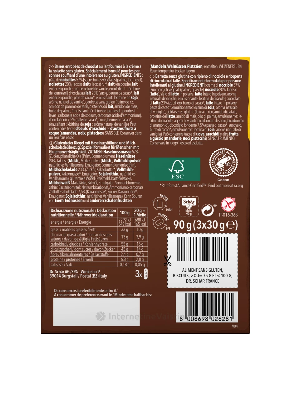 Schär MELTO - šokoladinis batonėlis be glitimo, 90g | internetinevaistine.lt