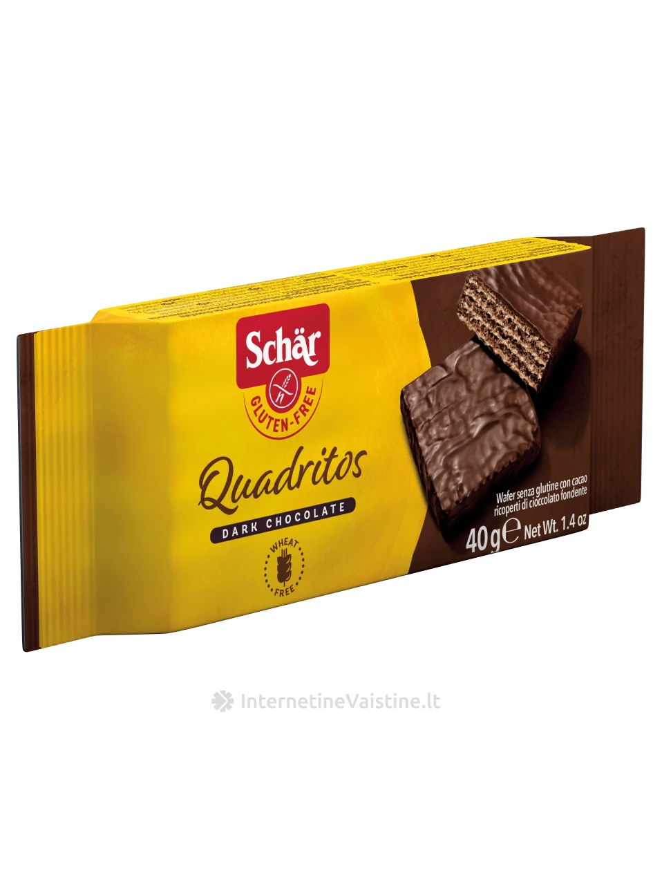 Schär QUADRITOS – šokoladinis vaflinis desertas be glitimo, 40g | internetinevaistine.lt