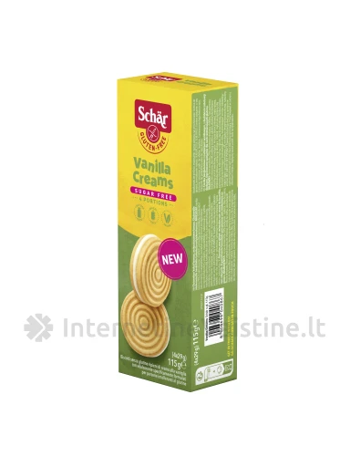 Schär VANILLA CREAMS – vanilės skonio sausainiai, 115g | internetinevaistine.lt