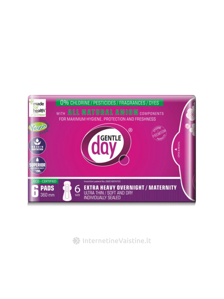 Paketai GENTLE DAY Extra Heavy Overnight ekolog. N6 | internetinevaistine.lt