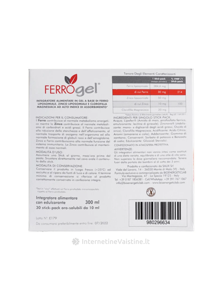 FERRO GEL liposominė geležis 10 ml juodųjų vyšnių skonio N30 | internetinevaistine.lt