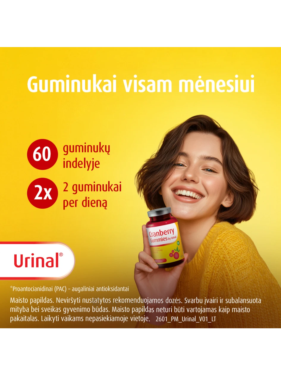 WALMARK URINAL maisto papildas CRANBERRY GUMMIES, 60 guminukų | internetinevaistine.lt