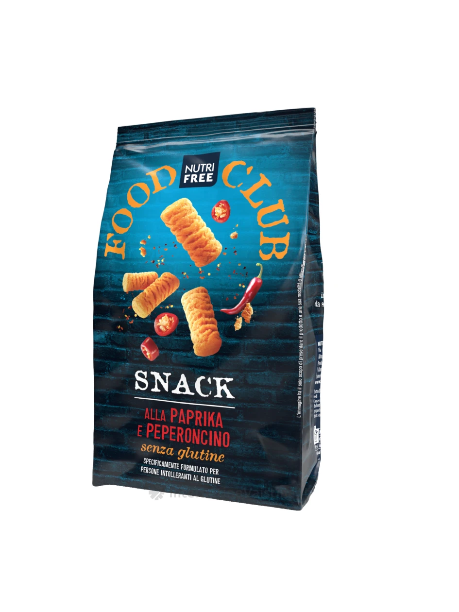 NUTRIFREE SNACK ALLA PAPRIKA - saldžiosios paprikos ir čili skonio itališkas užkandis be glitimo, 100g | internetinevaistine.lt