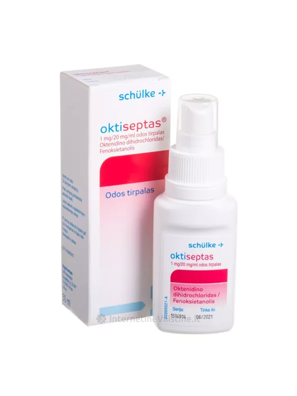 OKTISEPTAS 1 mg/20 mg/ml odos tirpalas su purškiama pompa, 50 ml, Vnt | internetinevaistine.lt