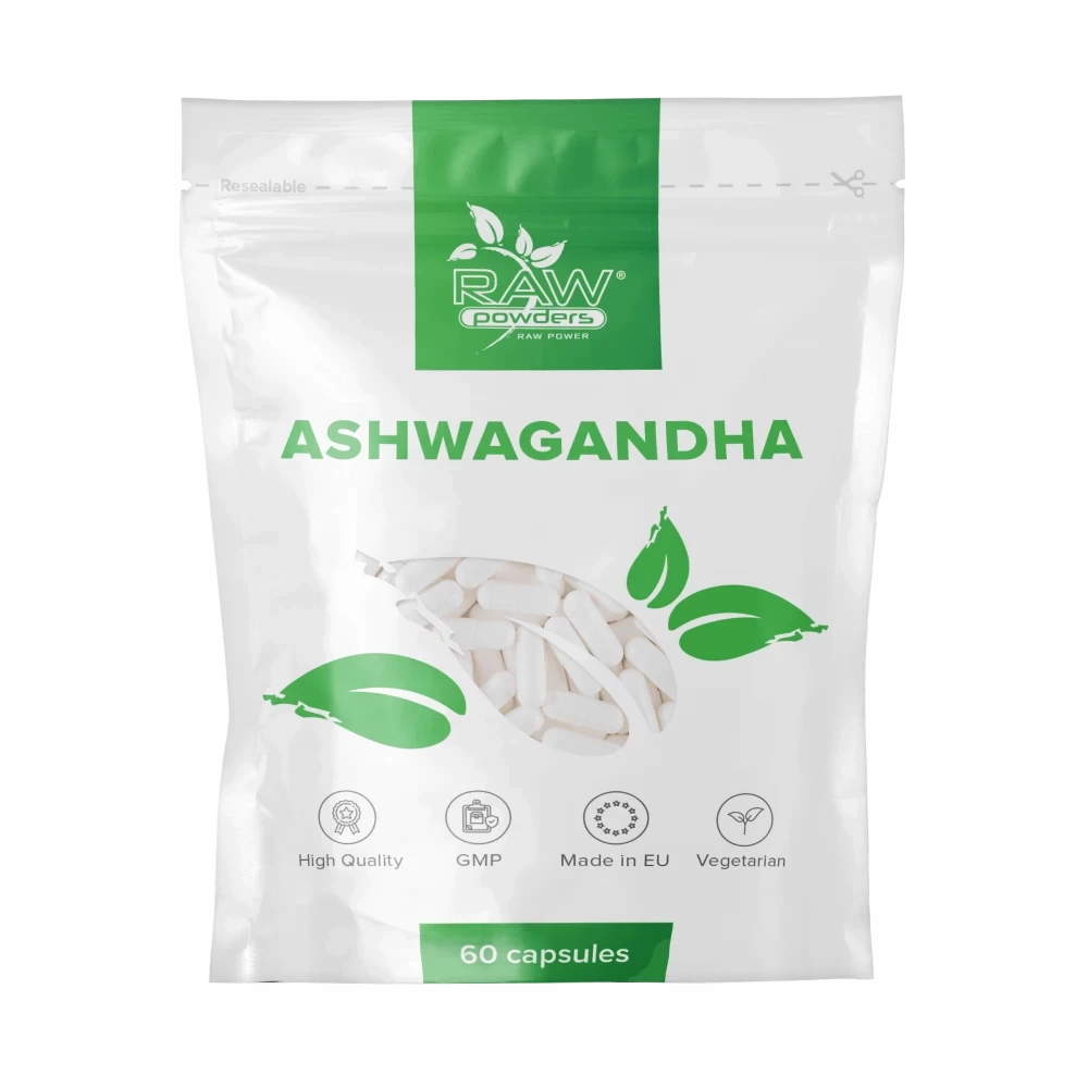 RARAW POWDERS Ašvaganda (Ashwagandha), 500 mg, 60 kapsulių