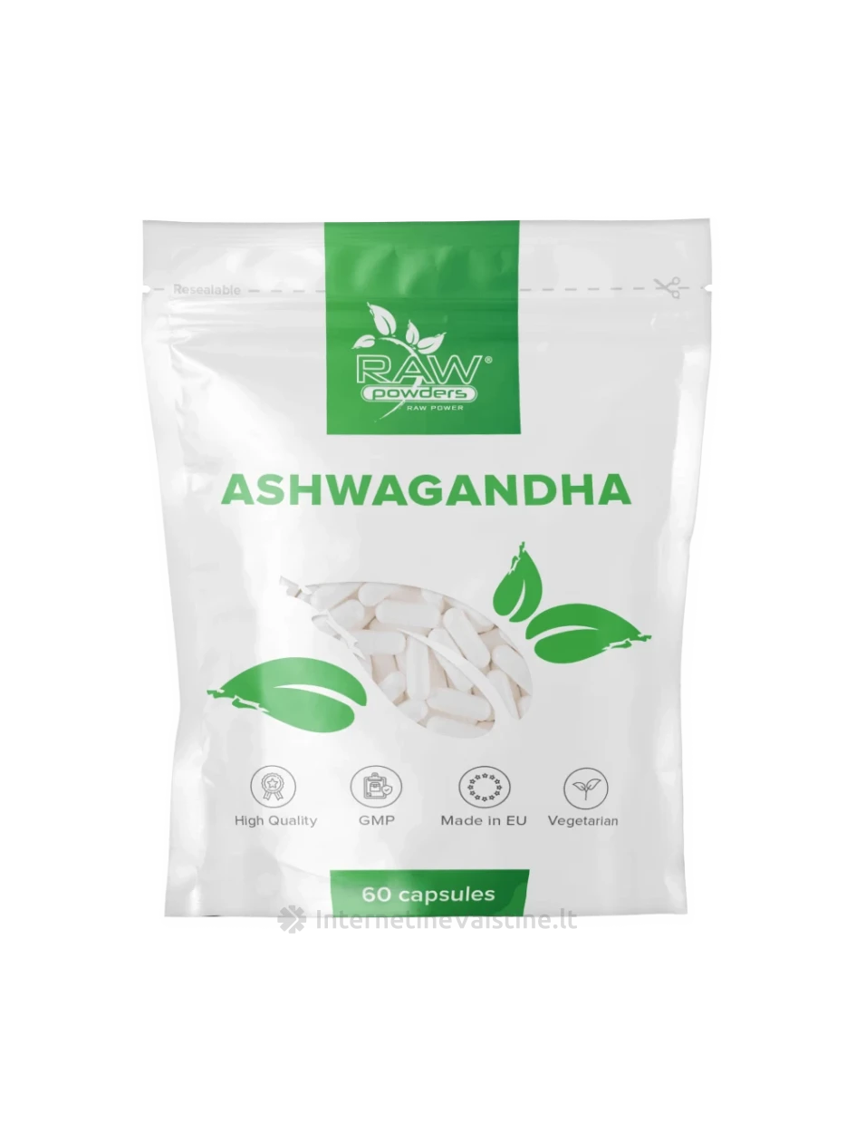 RAW POWDERS Ašvaganda [Ashwagandha] 500mg kaps., N60 | internetinevaistine.lt