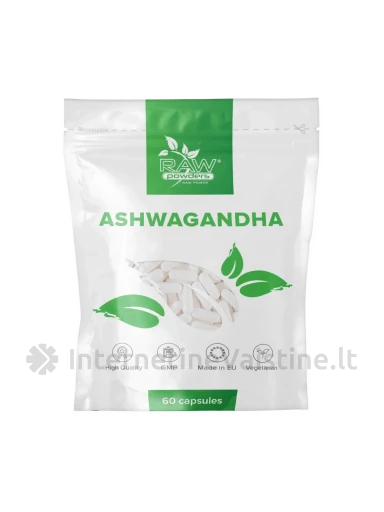 RAW POWDERS Ašvaganda [Ashwagandha] 500mg kaps., N60 | internetinevaistine.lt