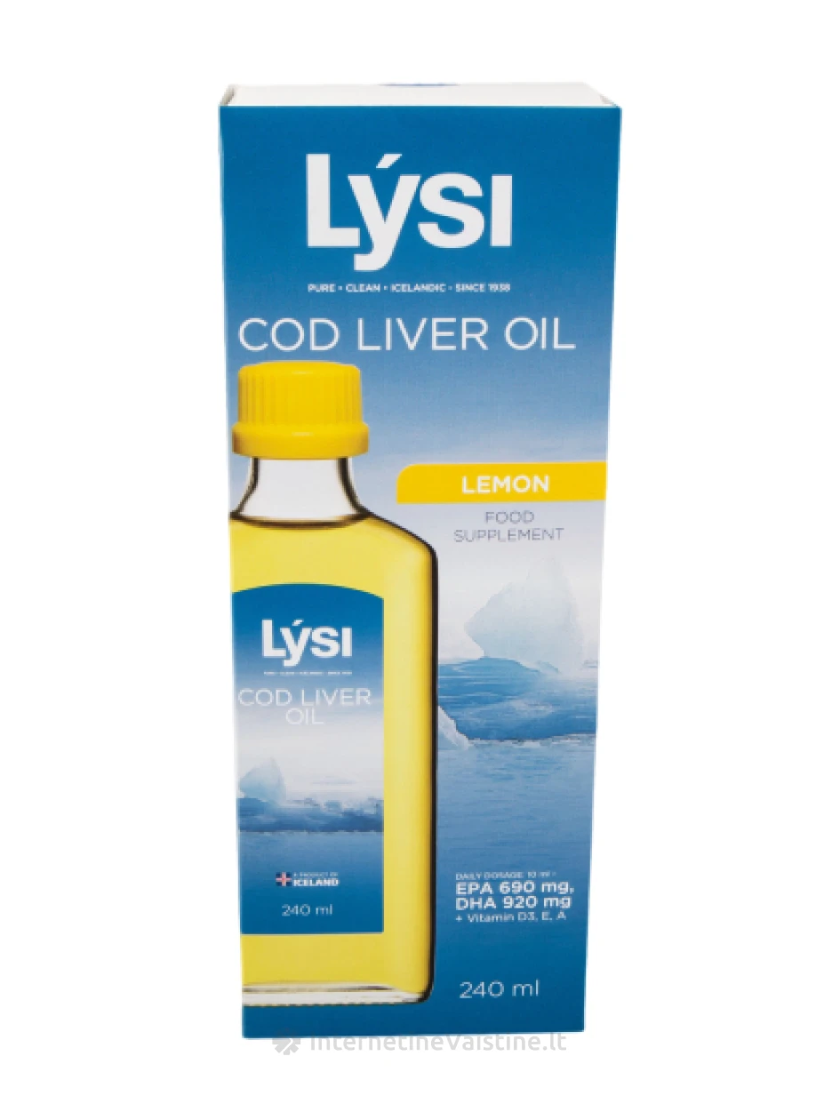 Lysi COD LIVER OIL- natūralūs žuvų taukai citrinų skonio, 240ml | internetinevaistine.lt