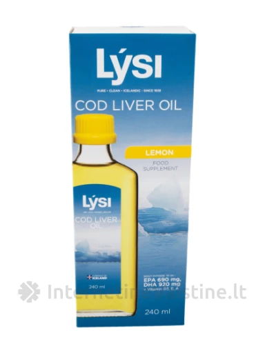 Lysi COD LIVER OIL- natūralūs žuvų taukai citrinų skonio, 240ml | internetinevaistine.lt