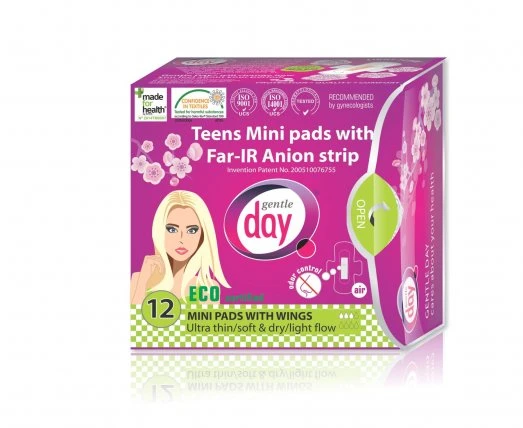 GENTLE DAY ekologiški paketai su sparneliais ir su FAR-IR ANION juostele TEENS MINI, 12 vnt.