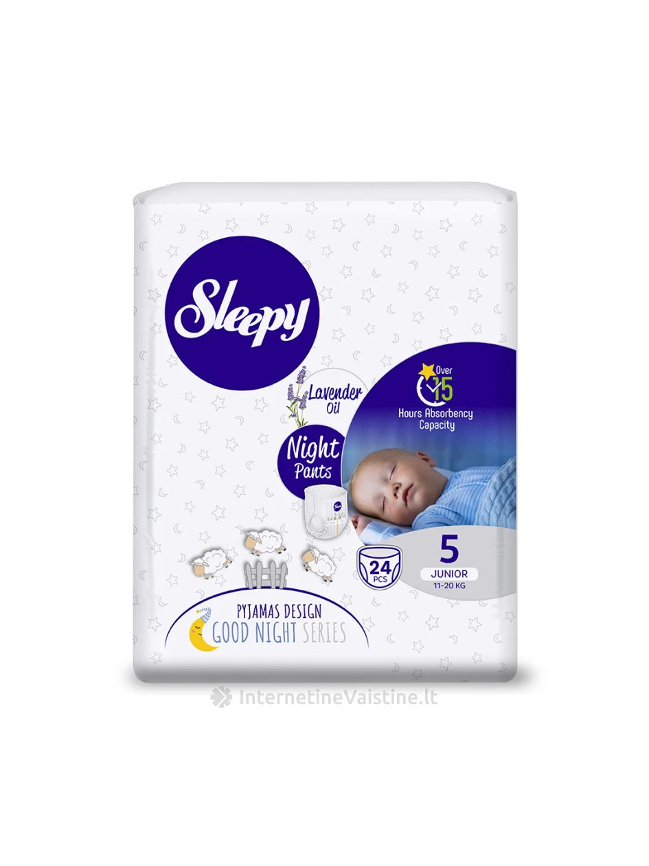 SLEEPY Night vaikiškos sauskelnės su levandų aliejumi, 5 Junior (11-20kg), 24 vnt. | internetinevaistine.lt