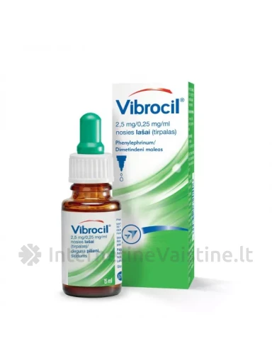 VIBROCIL 2,5 mg/0, 25 mg/ml nosies lašai (tirpalas) 15 ml | internetinevaistine.lt