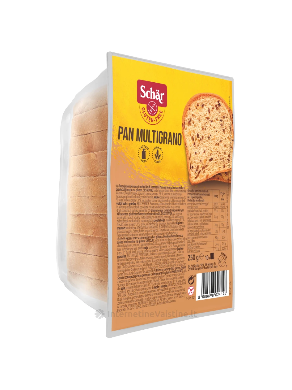 Schär PAN MULTIGRANO – raikyta duona su grūdais be glitimo, 250g | internetinevaistine.lt
