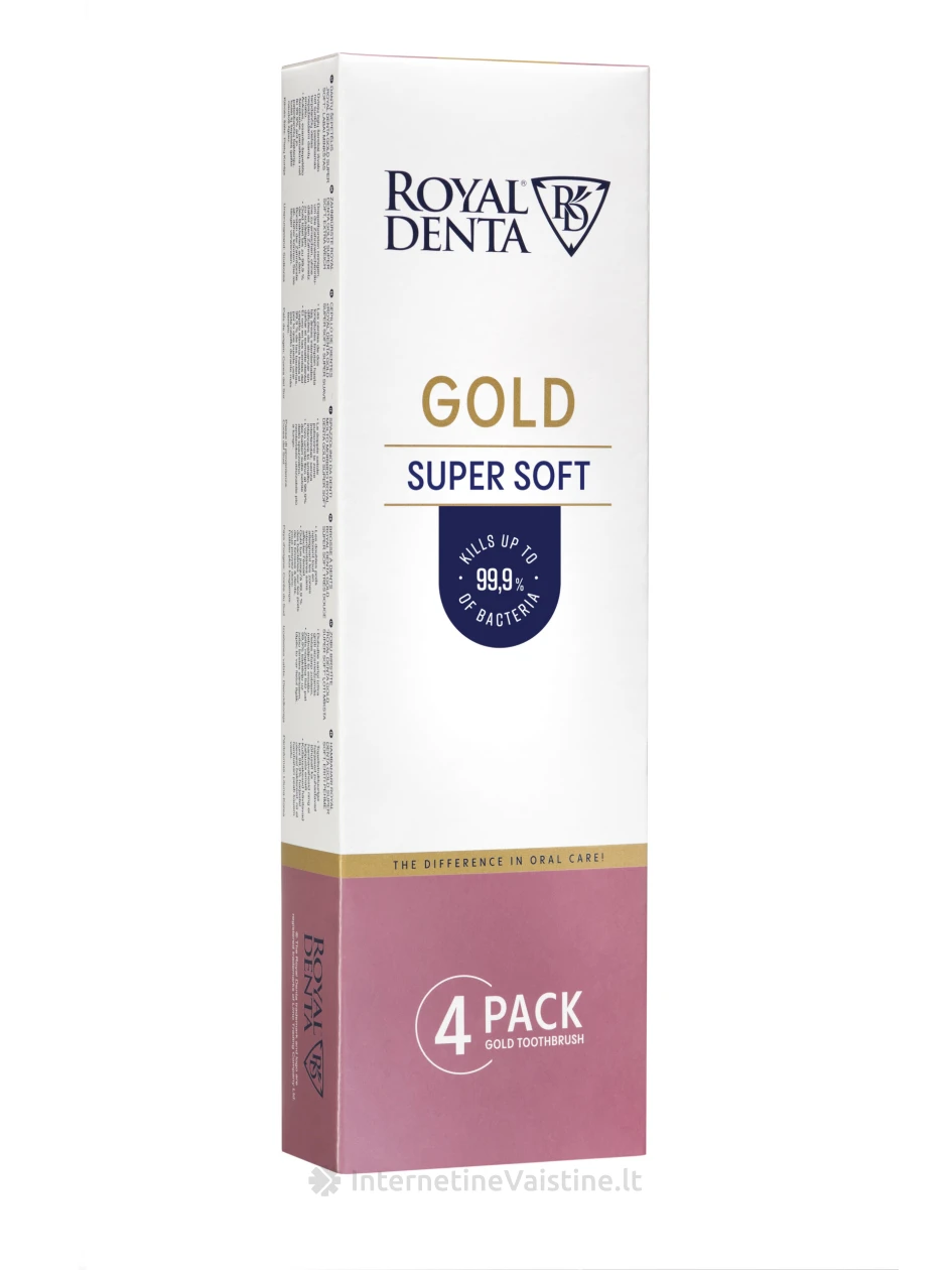 ROYAL DENTA ypač minkštų dantų šepetėlių rinkinys GOLD SUPER SOFT, 4 vnt | internetinevaistine.lt