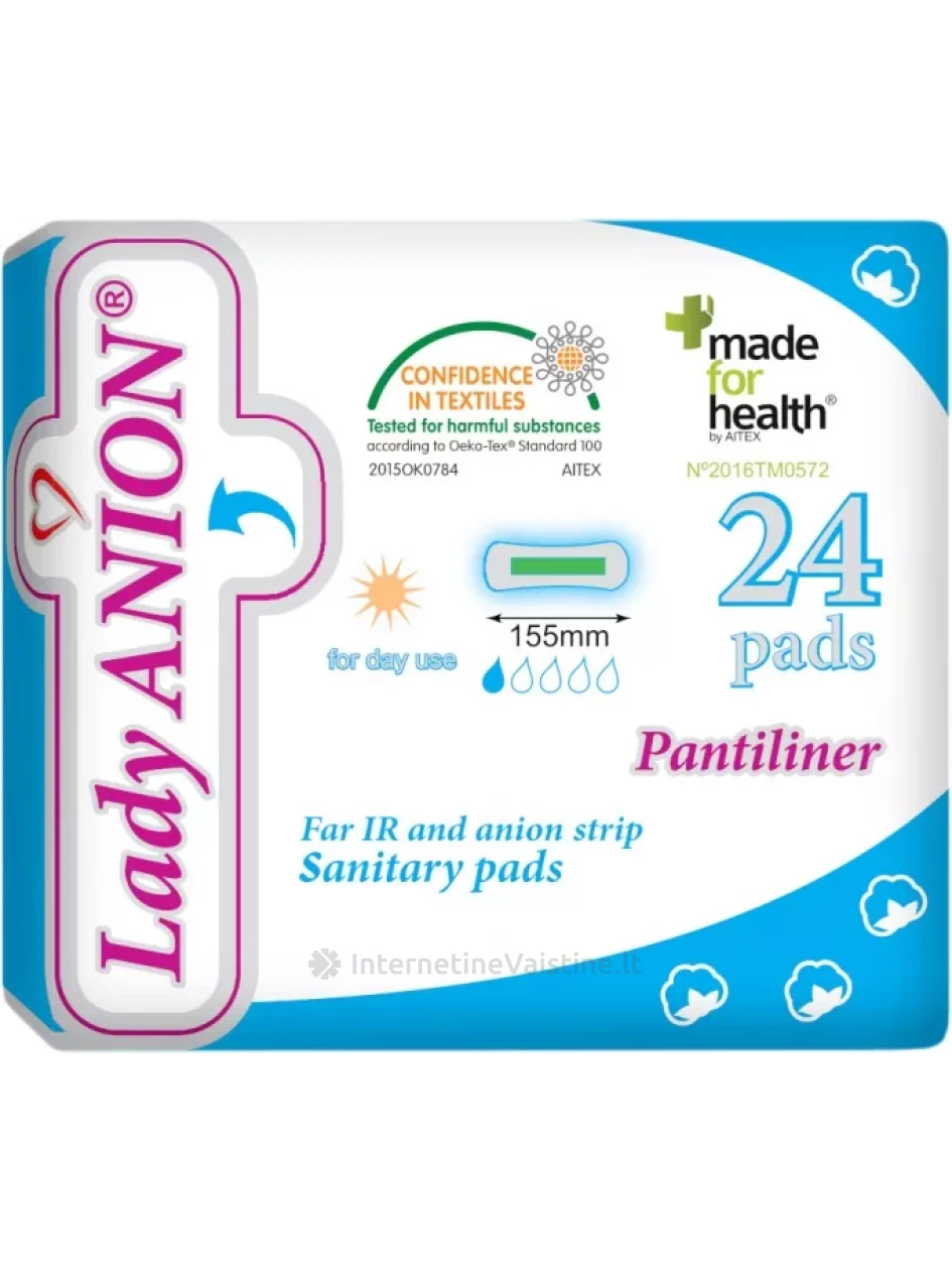 LADY ANION kasdieniniai įklotai su anijonų juostele, 155 mm, N24, 24 vnt. | internetinevaistine.lt