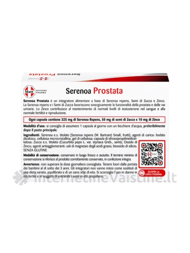 MATT DIVISIONE PHARMA Serenoa Prostata, maisto papildas vyrams, 20 kapsulių | internetinevaistine.lt