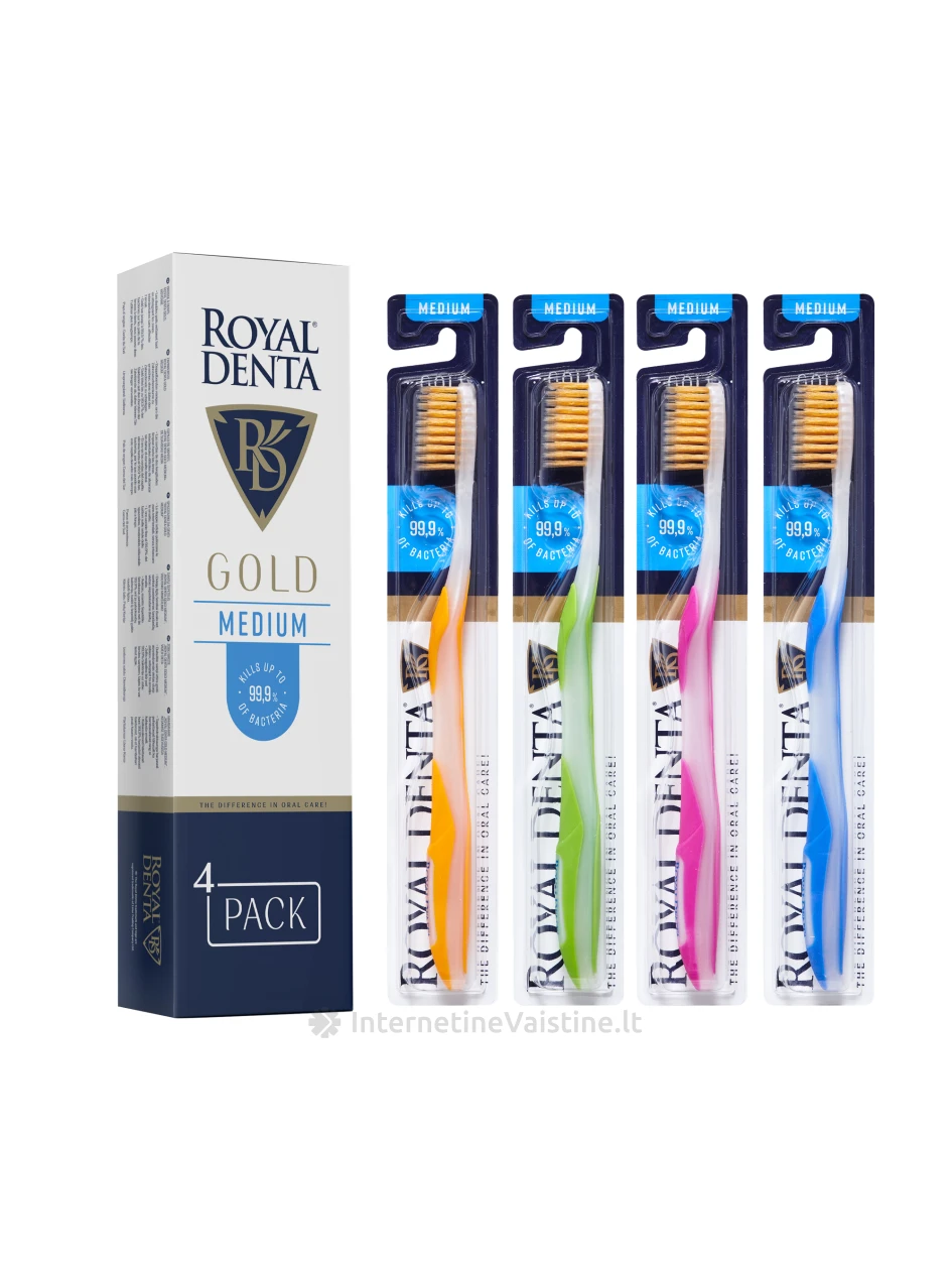 ROYAL DENTA dantų šepetėlių rinkinys GOLD MEDIUM, 4 vnt. | internetinevaistine.lt